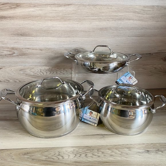 David Burke Other - David Burke *Set of 6 PC* Cookware Stainless Steel Pots Braiser Pan Glass Lids